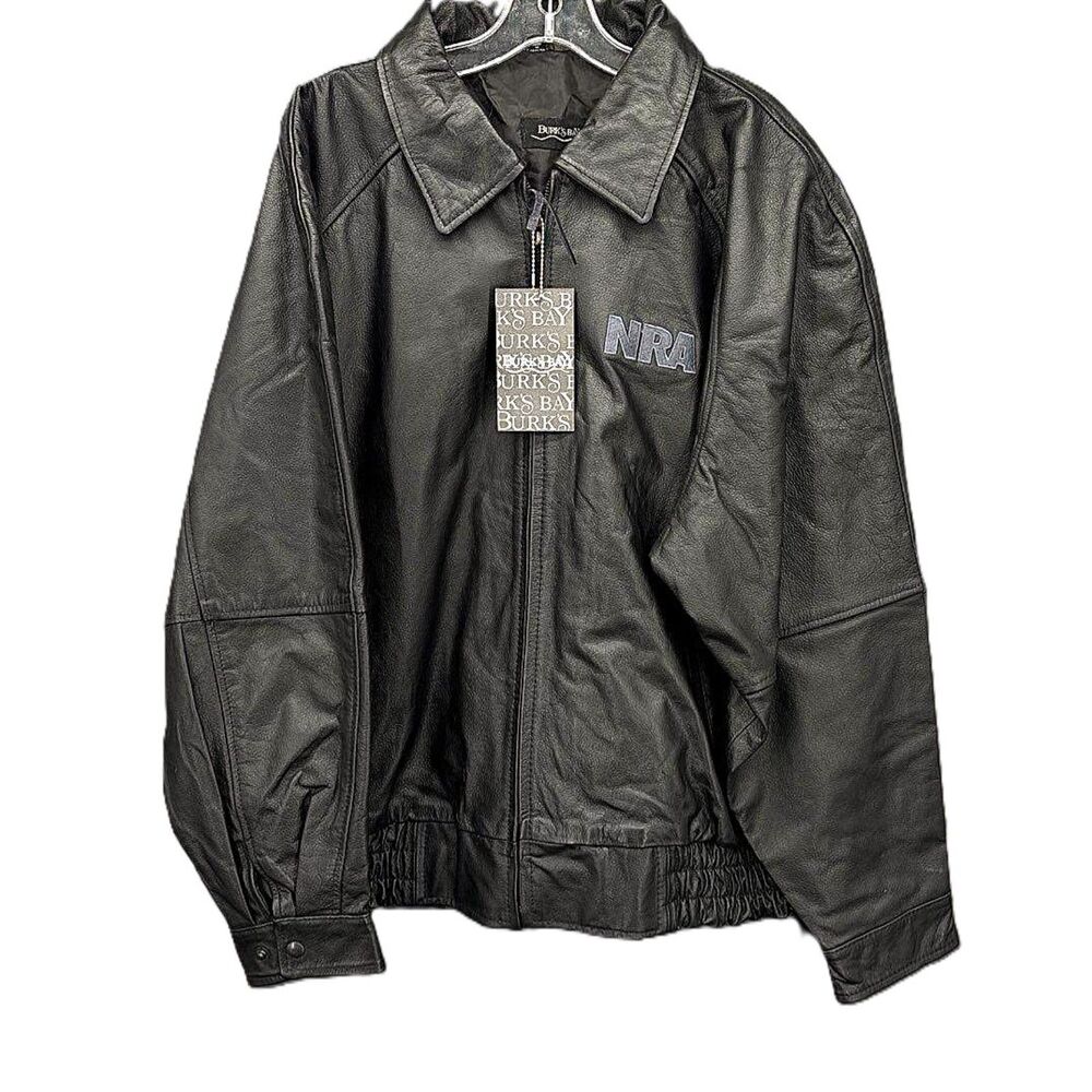 Burk's Bay Men's Black Full zip leather coat NRA Size XL NWT